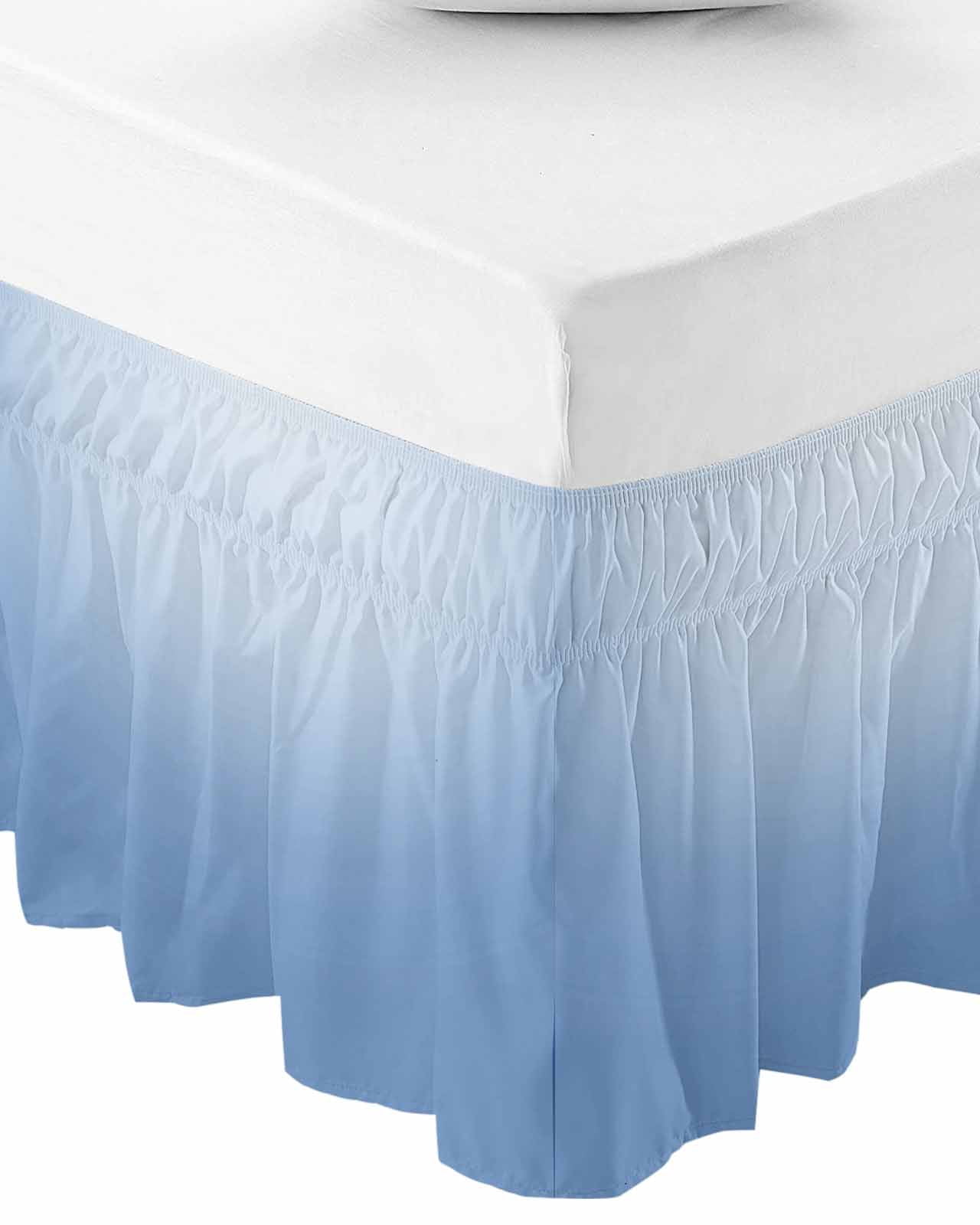 Blue Ombre Wrap Around Bed Skirts for Queen Bed 18" Drop, Bed Skirt with Adjustable Elastic Belt Dust Ruffle Bed Valance for Bedroom Hotel Luxury Modern Minimalist Gradient Aesthetic Bed Frame Cover