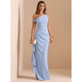thumbnail image 1 of Blue One Shoulder Ruched Wrap Maxi Dress With Asymmetrical Ruffle Hem And Draped Detail, 1 of 7