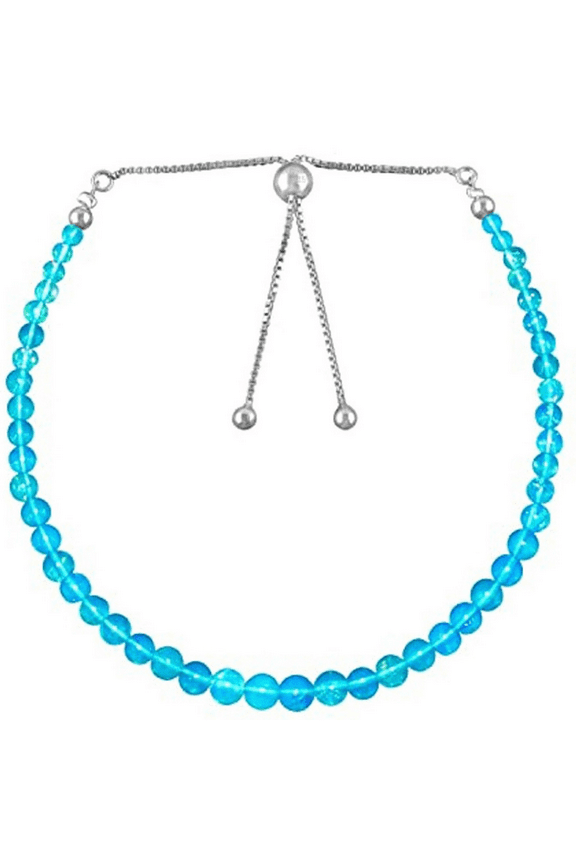 Blue Opal 3-3.5mm Round Shape Smooth Cut Beads 7 inch adjustable Silver Plated Clasp Bracelet for men, women, unisex. Link Chain Stacking Bracelet.|LINK_01521