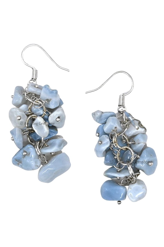 Blue Opal Crystal Earrings for Women and Teen Girls (Silver)