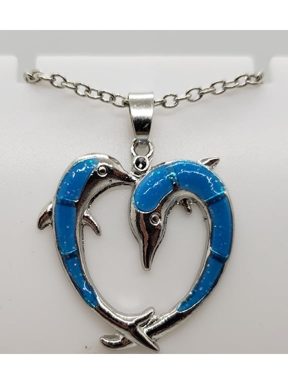 Blue Opal Dolphin Silver Necklace
