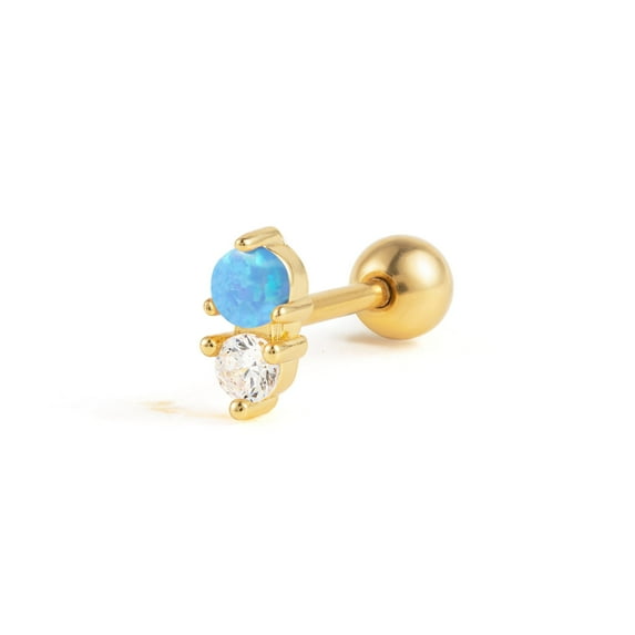 Blue Opal Double Gem Flat Back Piercing Earring