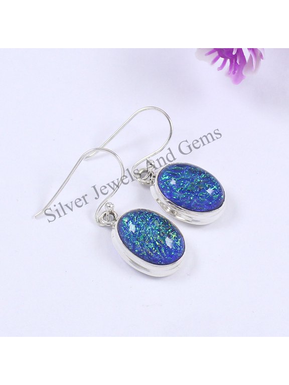 Blue Opal Earrings, Oval Doublet Opal Earrings, Gift for Friends, Handmade Earrings, 925 Sterling Silver Earrings, Gemstone Earring