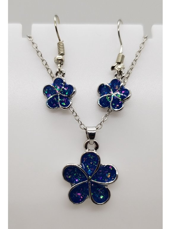 Blue Opal Flower Earring/Necklace Set