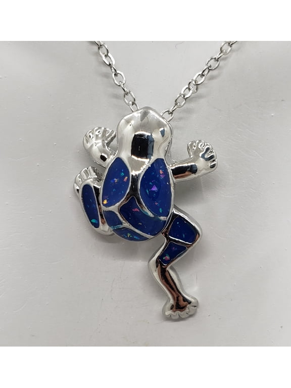 Blue Opal Frog Silver Necklace