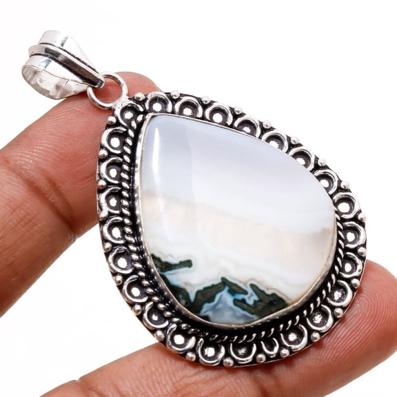 Blue Opal Gemstone Handmade Ethnic Antique Design Pendant Jewelry 2.3" SA 9158