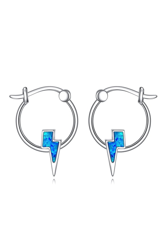 Blue Opal Lightning Hoop Earrings S925 Sterling Silver Lightning Huggie Hoop Earrings Jewelry for Women