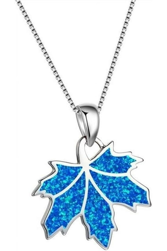 Blue Opal Maple Birthstone 925 Sterling Silver Necklace,Fire Opal Statement Necklace Women,Maple