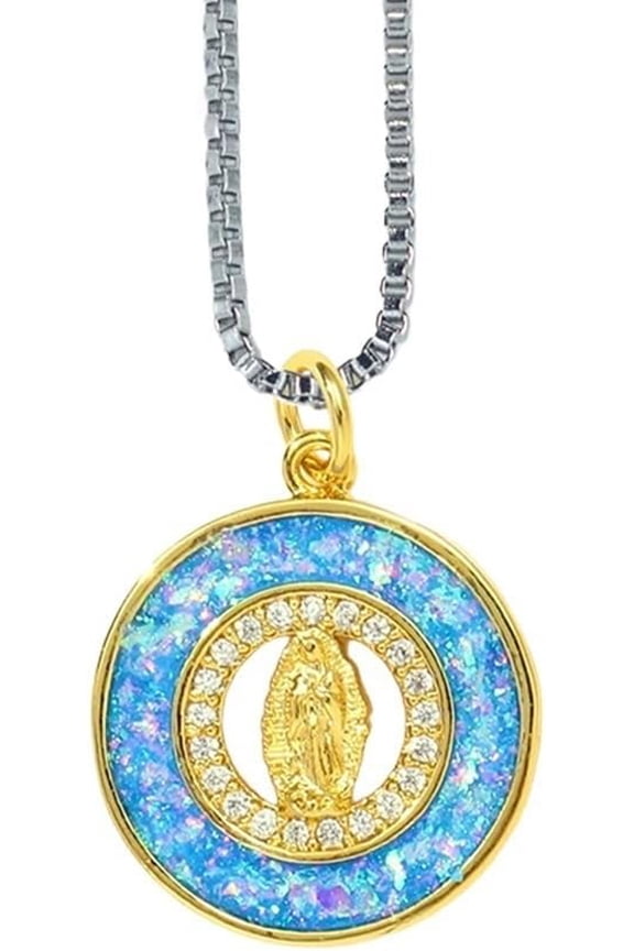 Blue Opal Mary Marina Scapular Opal Necklace Virgen De Mary Commemoration Personalized Necklace
