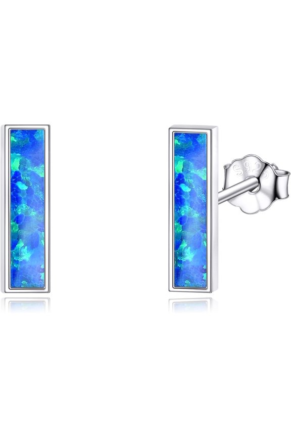 Blue Opal Mini Bar Earrings Stud Sterling Silver Stick Line Earrings Opal Jewelry Gift for Women