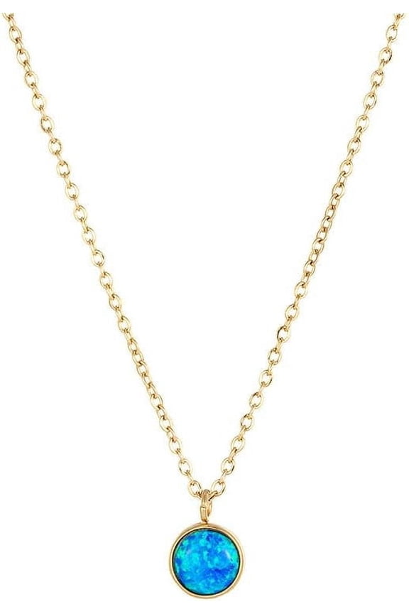 Blue Opal Necklace for Women,Opal MedalBirthstone Casual Statement Necklace