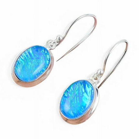 Blue Opal Oval Shape Earrings  925 Sterling Silver, Handcrafted & Lightweight Jewelry Gift for Brides & Loved Ones