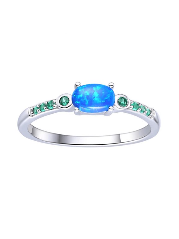 Blue Opal Oval Three Stone Ring