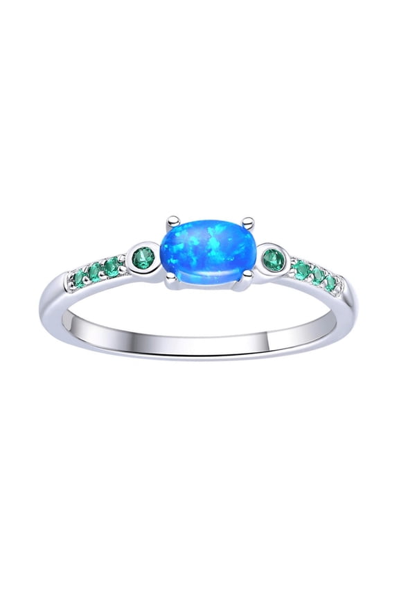 Blue Opal Oval Three Stone Ring