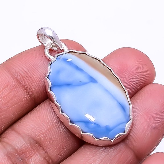 Blue Opal -Owyhee 925 Sterling Silver Pendant 1.64", Blue Blue Opal Pendant P_9307_381_30