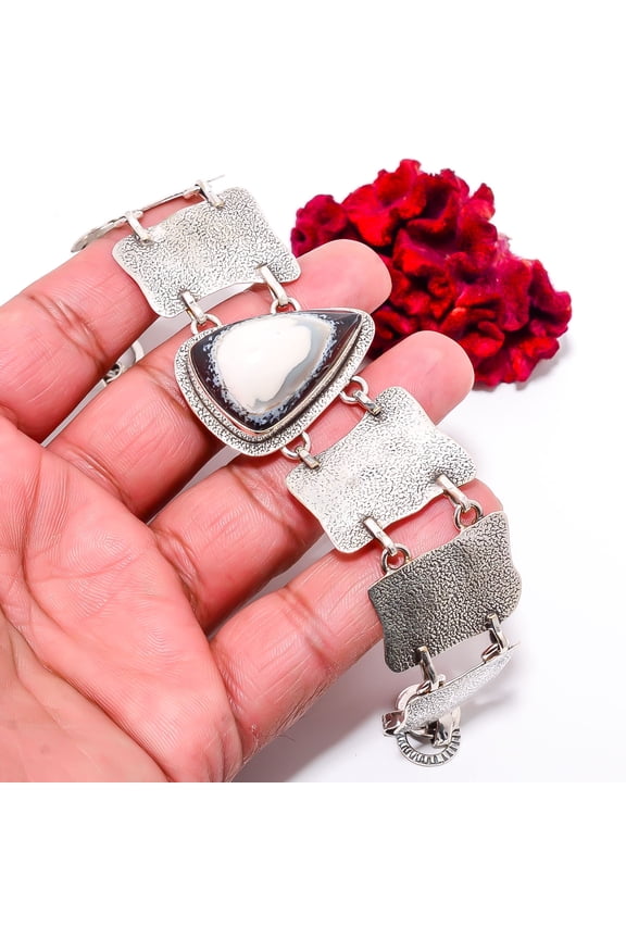 Blue Opal - Owyhee 925 Sterling Textured Silver Bracelet 8.99" B84341, Christmas Gift