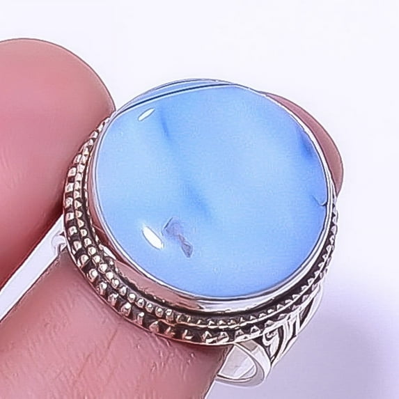 Blue Opal - Owyhee Gemstone 925 Sterling Silver Handmade Vintage Ring s.10 A397, Beautiful Jewelry For Woman, New Year Sale, Valentin's Day Gift