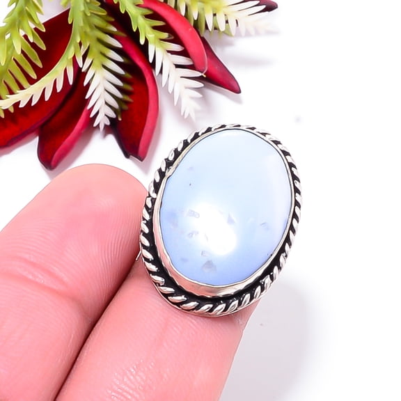 Blue Opal - Owyhee Gemstone 925 Sterling Silver Handmade Ring S.6 R51