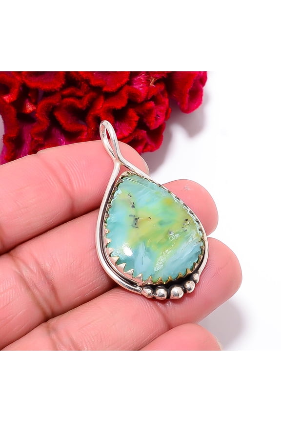 Blue Opal - Peru Gemstone Gemstone 925 Sterling Silver Pendant 1.76" P99442, Christmas Gift