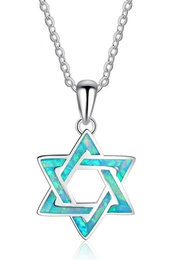 Blue Opal Star Of David Necklace,Crystal Fire Opal Hexagram Choker Birthstone Statement Necklace