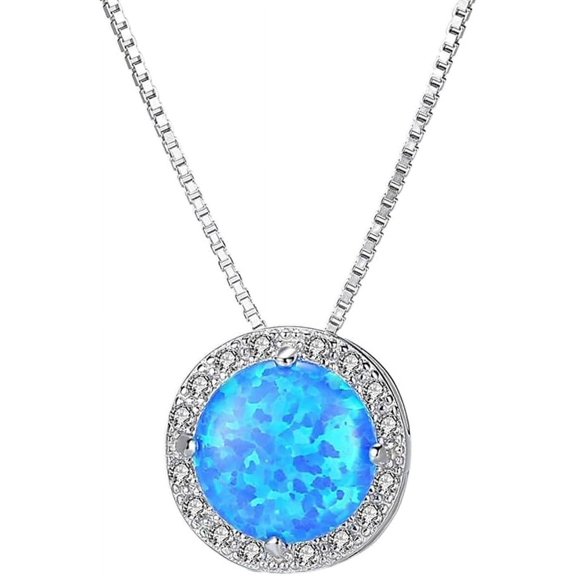 Blue Opal Sterling Silver Necklace for Women,Blue Opal Birthstone Necklace