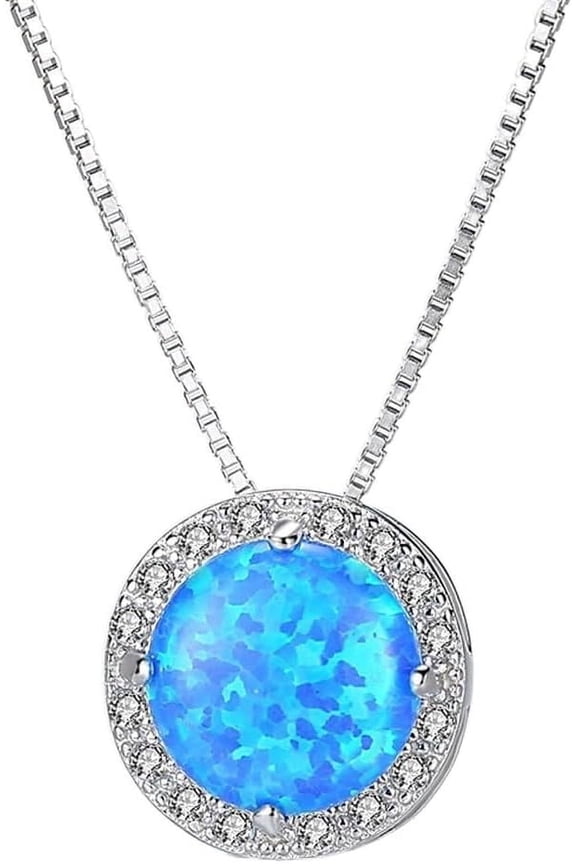 Blue Opal Sterling Silver Necklace for Women,Blue Opal Birthstone Necklace
