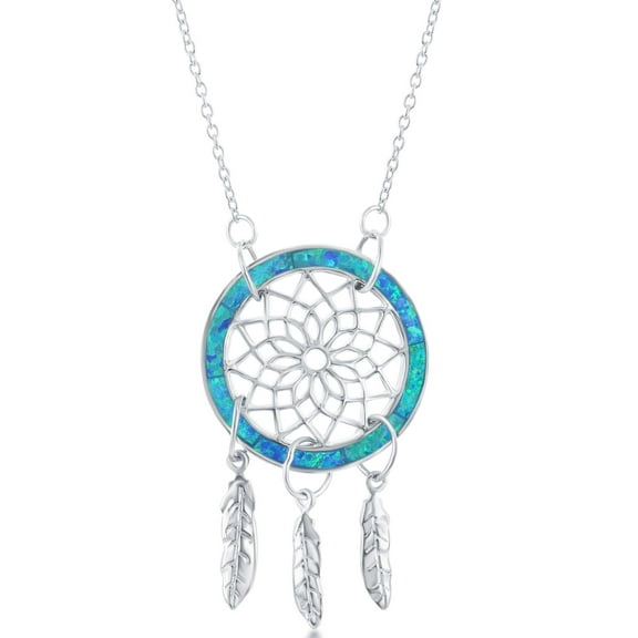 Blue Opal Stone Dream Catcher 16+2'' Necklace