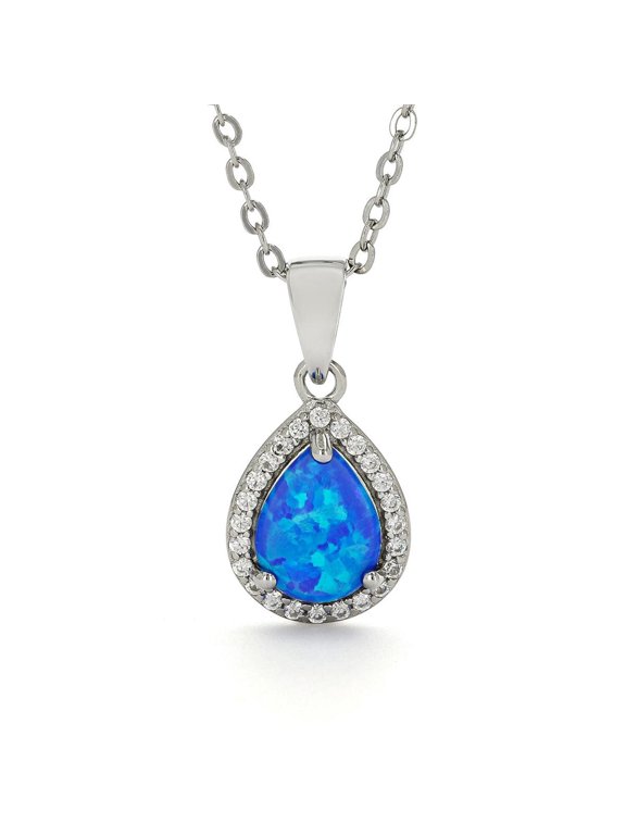 Blue Opal Teardrop Pendant Necklace