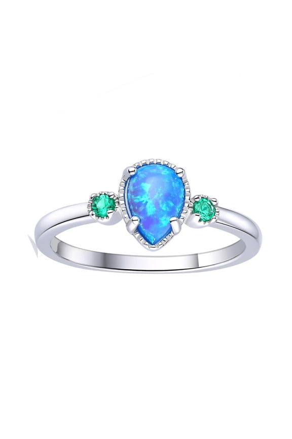 Blue Opal Three Stone Teardrop Ring