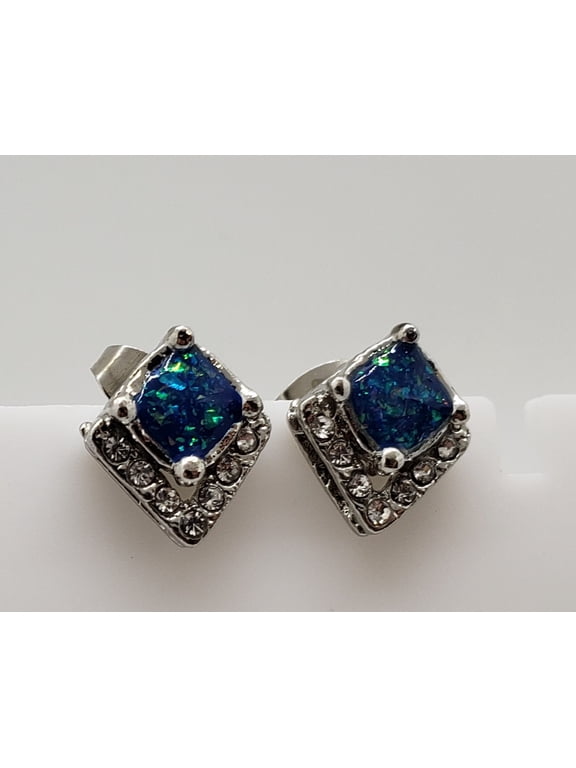Blue Opal & Topaz Silver Earrings