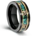 thumbnail image 1 of Blue Opal &gold foil Tungsten Ring Wedding Band Ring Mens Black Brushed Finish, 1 of 6