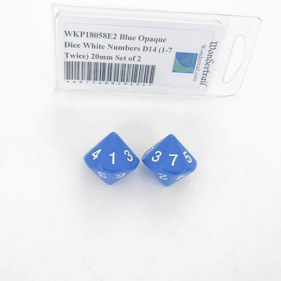 Blue Opaque Dice with White Numbers D14 (1-7 Twice) 20mm (25/32in) Set of 2 Wondertrail