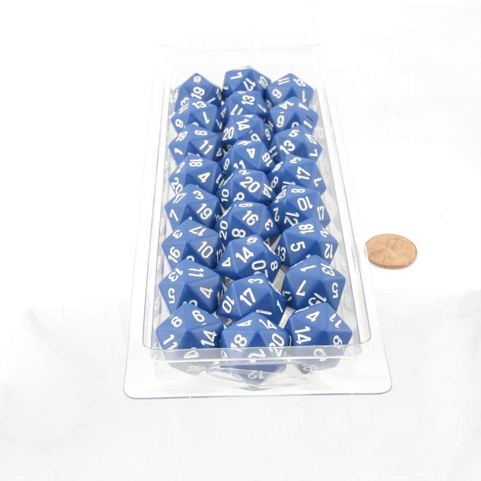 Blue Opaque Dice with White Numbers D20 Aprox 16mm (5/8in) Pack of 50 Wondertrail
