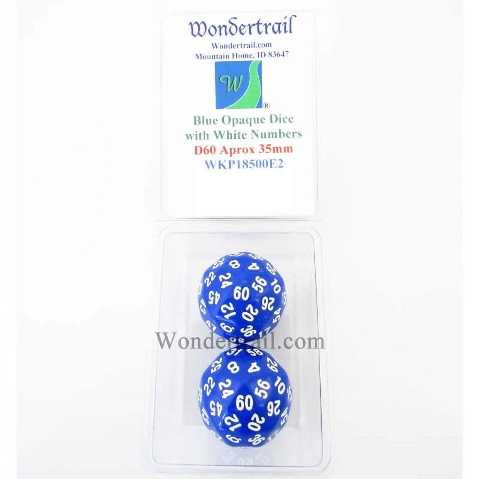 Blue Opaque Dice with White Numbers D60 35mm (1.38in) Pack of 2 Wondertrail