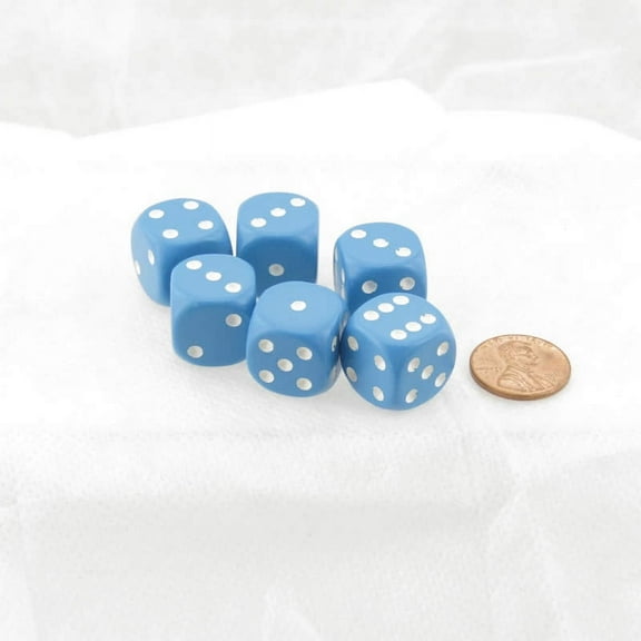 Blue Opaque Dice with White Pips D6 16mm (5/8in) Pack of 6 Wondertrail