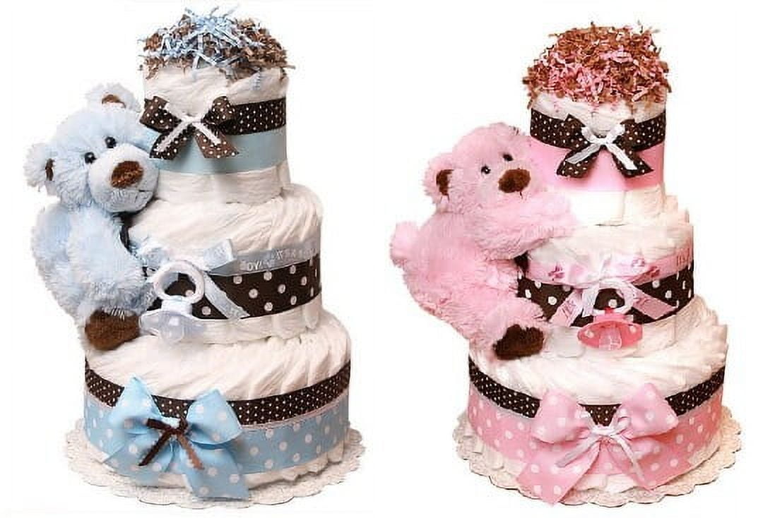 Blue Or Pink Teddy Bear Diaper Cake For Girl Or Boy Unique Gift
