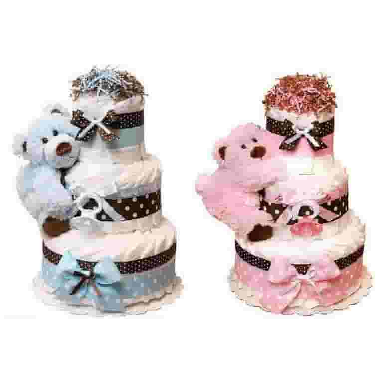 Blue Or Pink Teddy Bear Diaper Cake For Girl Or Boy Unique Gift