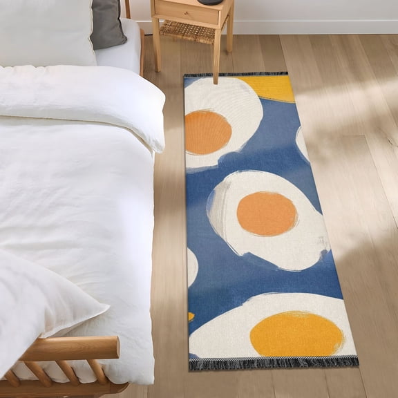 Blue Orange Abstract Art Bedroom Runner Rug 2'x 6' Non Slip Carpet Indoor Home Area Rug Living Room