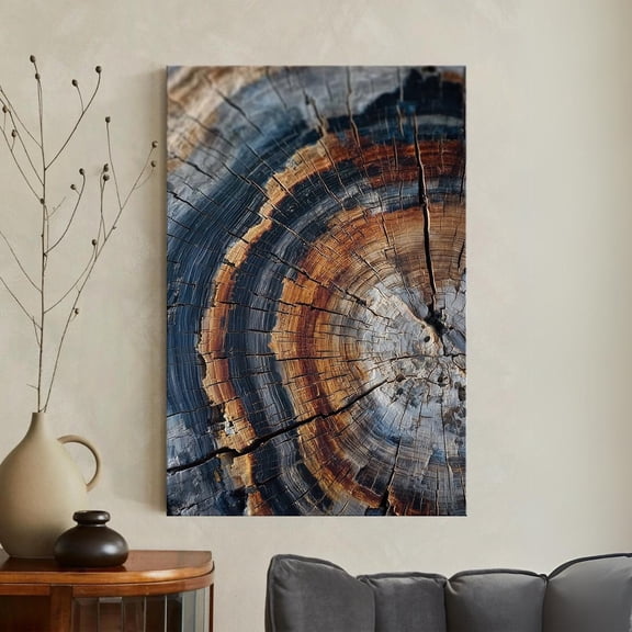 Blue Orange Abstract Tree Ring Print Natural Wood Grain Wall Art Rustic Modern Boho Decor, Unframed Paper Poster 8x10in