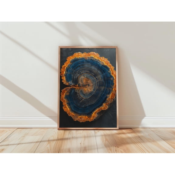 Blue Orange Agate Slice Geode Modern Mineral Graphic Poster Unframed Paper Print
