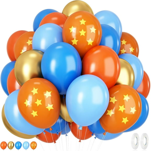 Blue and Orange Balloons, 12 Inches 50 Pcs Blue Metallic Gold Orange Latex Balloon, Cartoon Party Balloon for Kids Video Game Birthday Baby Shower Party Decor