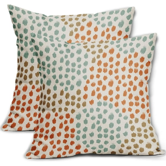 Blue Orange Brown Pillow Covers 18x18 Set of 2 Fall Colored Art Dot Decorative Throw Pillows Trendy Print Outdoor Pillowcase Holiday Seasonal Cushion Cover Linen Case Decor for Sofa Couch