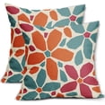thumbnail image 1 of Blue Orange Burgundy Red Pillow Covers 18x18 Set of 2 Geometric Art Flower Print Decorative Outdoor Pillowcases Abstract Floral Farmhouse Throw Cushion Case Decor for Couch Sofa Bed, 1 of 6