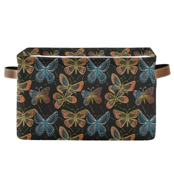 Blue Orange Butterflies Storage Bins with Handle Fabric Organizer Basket Foldable Box 1 Pack 14.2x10.2x8.3