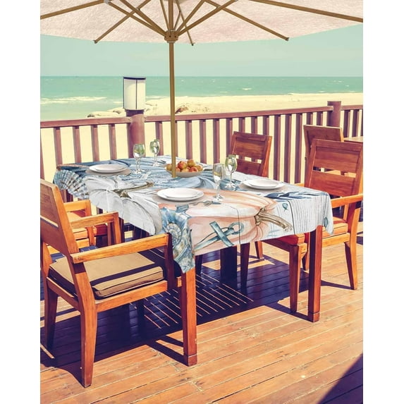Blue Orange Coastal Fall Outdoor Tablecloth - 60x84 Inch Rectangle Table Cover, Thanksgiving Pumpkins Maple Leaf Waterproof Outdoor Table Cloth with Umbrella Hole & Zipper for Picnic/Patio