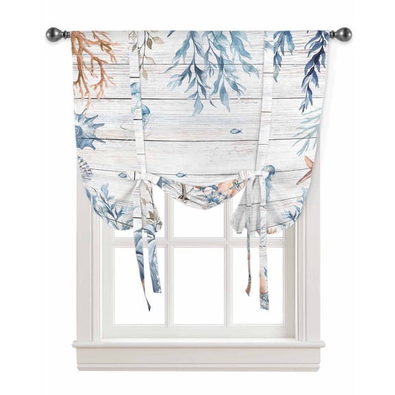 Blue Orange Coastal Fall Tie Up Curtains for Kitchen Bathroom Bedroom Windows 45 Inch Length, Thanksgiving Pumpkins Maple Leaf Balloon Drape Curtains Shade Rod Pocket Drapery Curtain Panel, 34"x45"