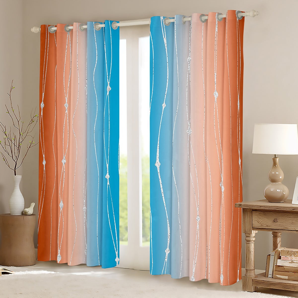 Blue and Orange Curtains & Drapes for Boys Men Abstract Aesthetic