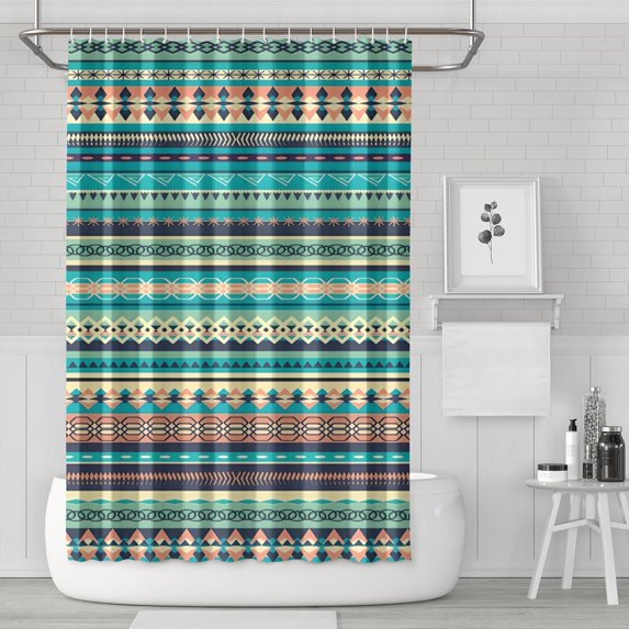 Blue and Orange Diamond Shaped Geometric Boho Pattern Shower Curtain 72"x72" ,Bathroom Decorative Shower Curtains Set with 12 Hooks,Modern Waterproof Washable Shower Curtain
