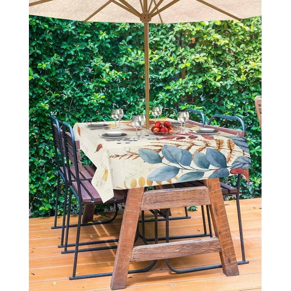 Blue Orange Fall Outdoor Tablecloth - 52x70 Inch Rectangle Dining Table Cover, Autumn Maple Leaf Thanksgiving Waterproof Outdoor Table Cloth with Umbrella Hole & Zipper for Picnic/Patio