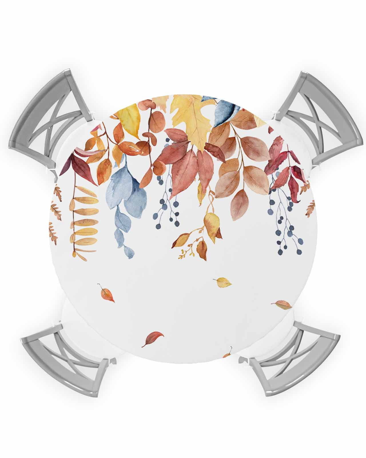 Blue Orange Fall Table Cloth,Round Fitted Tablecloths with Elastic Edge